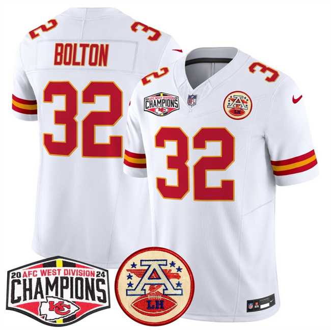 Men's Kansas City Chiefs #32 Nick Bolton White F.U.S.E. 2024 AFC West Division Champions Vapor Limited Stitched Jersey,We sell and wholesale Men's Kansas City Chiefs #32 Nick Bolton White F.U.S.E. 2024 AFC West Division Champions Vapor Limited Stitched Jersey on line form chian!